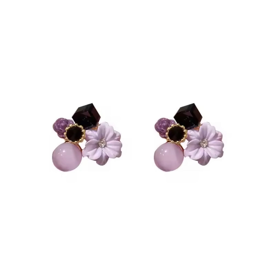 Crystal Purple Flower Beads Stud Earrings, Small Simple Earrings, Purple Floral Design Studs Earrings, Jewellery Accessories Crystal Purple Flower Beads Stud Earrings, Small Simple Earrings, Purple Floral Design Studs Earrings, Jewellery Accessories